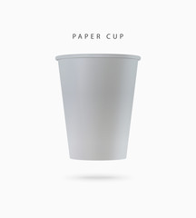 White paper cup. Realistic vector mockup. Drink, coffee, tea, lemonade, juice, ice cream, soup.