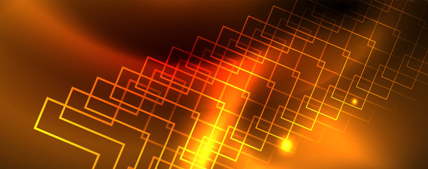 Neon glowing techno lines, hi-tech futuristic abstract background template, vector