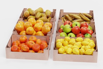 Realistic 3D Render of Fruit in Boxes