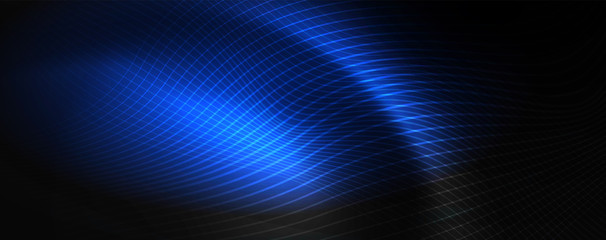 Smoky glowing waves in the dark. Dark abstract background with neon color light and wavy lines. Vector