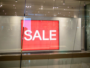 Shop display window and sale sign, sale borad