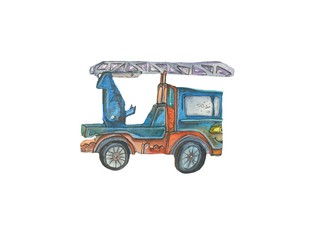 Obraz premium Cute typewriter watercolor illustration in cartoon style. Hand-drawn watercolor suitable for children's design.