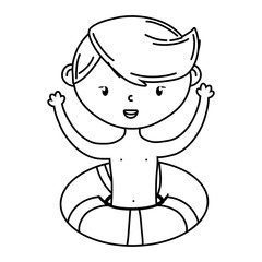 summer and kids cartoon in black and white