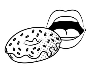 sexy lips eating donuts black and white