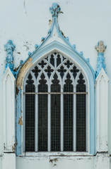 vintage design blue color church window facade