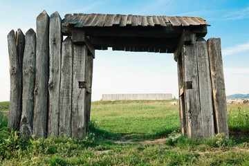 Vintage gateway, ancient city wooden gate