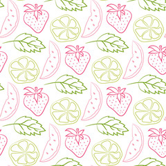 Fruit and berry seamless pattern. Summer vector background for the holidays. Modern design for paper, wallpaper, textile, covers, interiors, etc.