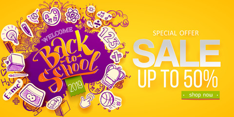 Back to school sale apple and paper icons