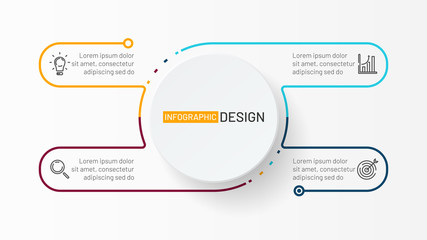 Visualization thin line infographic template and marketing icons. Business concept with 4 options, steps or processes. Vector element.