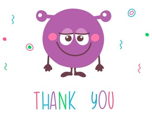 cute cartoon smiling monster. Thank you. Funny emoticon emoji  for kids. Fantasy character. Vector illustrations, cartoon flat style. 