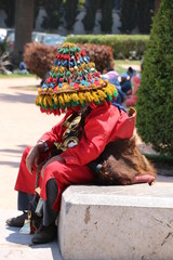 Moroccan water carrier enjoying a break in a local garden