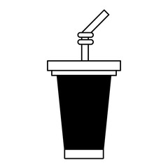 Soda cup with straw cartoon isolated in black and white