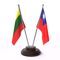 Lithuania and Taiwan, two table flags isolated on white background. 3d image