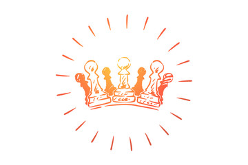 Chess king, queen metaphor, crown made of chess figures