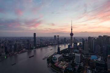 Aerial view over The Bund, Shanghai
