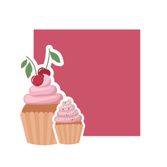 frame with delicious cupcakes and cream