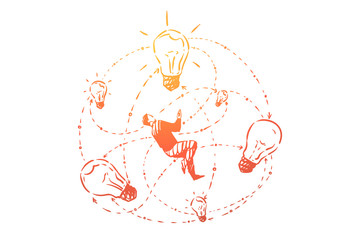 Idea generation, creativity, person searching solution creative thinking and imagination metaphor