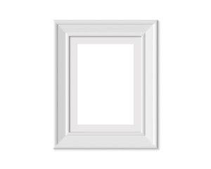 3x4 Vertical Portrait picture frame mockup. Realisitc paper, wooden or plastic white blank . Framing mat with wide borders. Isolated poster frame mock up template on white background. 3D render