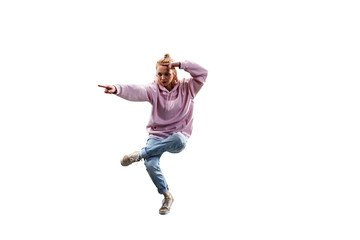 Isolated Female Hip Hop Dancer. Beautiful girl dancing on white background