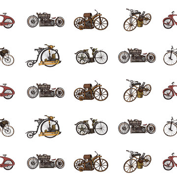 Steampunk with Retro Bicycle. Seamless pattern can be used for wallpaper, pattern fills, surface textures. Vector