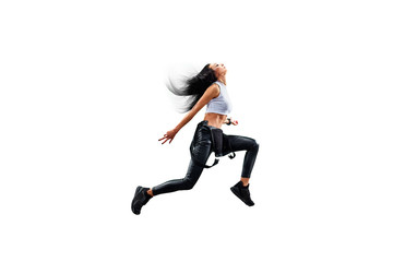 Isolated Female Hip Hop Dancer. Beautiful girl dancing on white background