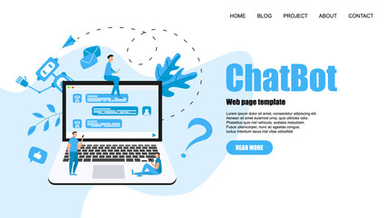 Webpage Template. Chatbot business concept. Communication with chatbot. Artificial intelligence in customer support