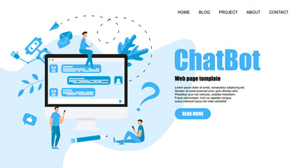 Webpage Template. Chatbot business concept. Communication with chatbot. Artificial intelligence in customer support