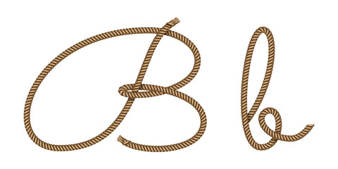 Rope hand drawn font, 3d realistic effect, capital uppercase and lowercase letters B. Vector illustration EPS 10