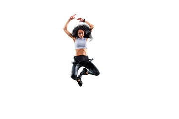 Isolated Female Hip Hop Dancer. Beautiful girl dancing on white background