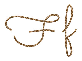 Rope hand drawn font, 3d realistic effect, capital uppercase and lowercase letters F. Vector illustration EPS 10