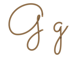 Rope hand drawn font, 3d realistic effect, capital uppercase and lowercase letters G. Vector illustration EPS 10
