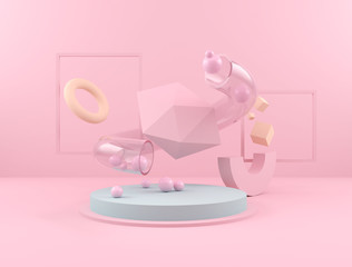 abstract pink color geometric shape background, modern minimalist mockup for podium display or showcase, 3d rendering.