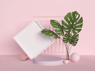 Abstract mock up pastel color Scene, pink geometric shape podium background,3d rendering.