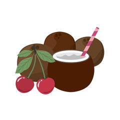 coconut water for summer heat on white background