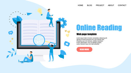 Webpage Template. Flat design open book. Reading concept. Vector illustration	