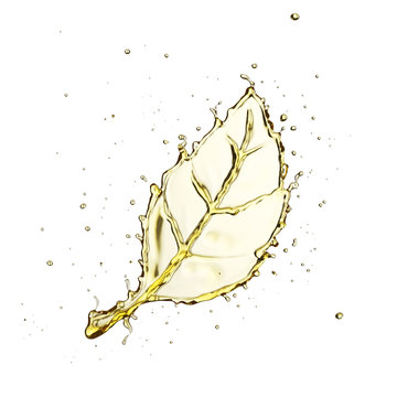 Olive or engine oil splash in Leaves Shape,3d rendering with Clipping path.