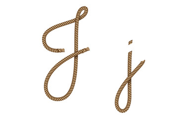 Rope hand drawn font, 3d realistic effect, capital uppercase and lowercase letters J. Vector illustration EPS 10