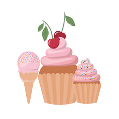 delicious cupcakes with cream on white background