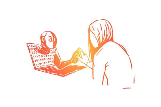 orange ai laptop and person handshake clip art preview