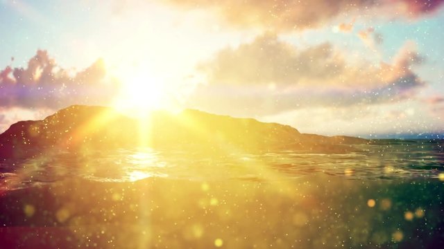 Summer background with sun rays and waves