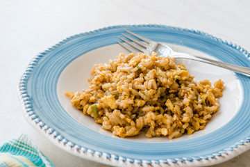 Risotto Rice with Soy Sauce and Egg usually served with White Wine.