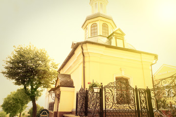 Orthodox church small part of it low angle view - obrazy, fototapety, plakaty