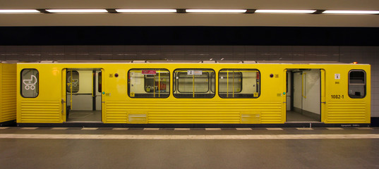 Metro train standing at the station.