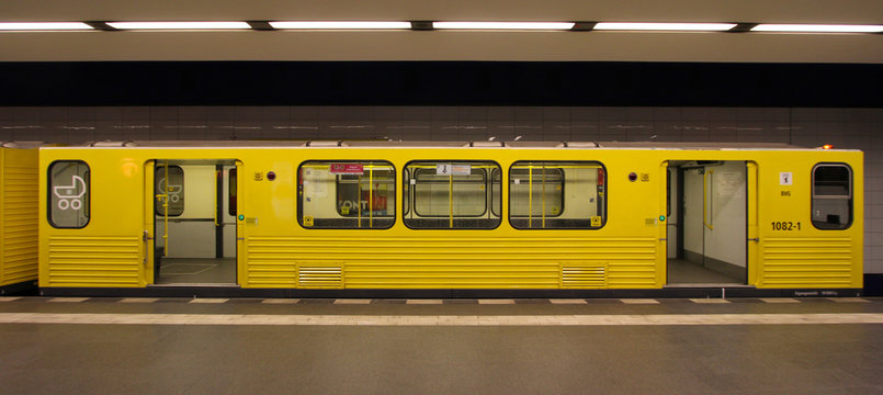 Metro train standing at the station.