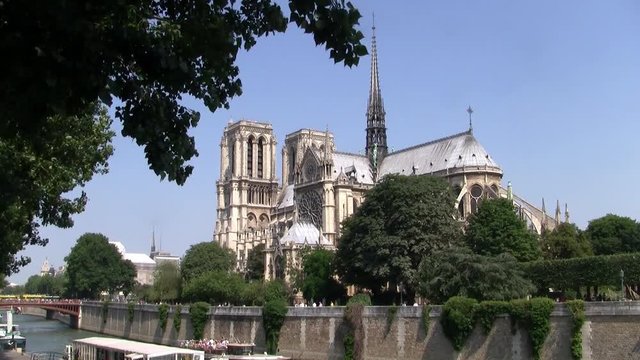 Curch Notre Dame de Paris intact with Crossing Tower before the Fire on the Ile de la Cite circa July 2013 in Paris, France