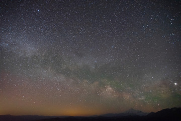 dark night sky with many stars and the milky way over the mountains