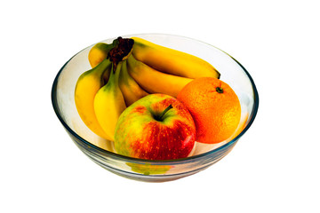 The photo of fresh whole fruits in a glass bowl