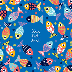 Fototapeta premium Cute postcard with decorative fish.