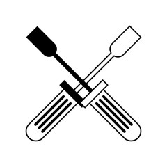 Screwdriver tools crossed symbol isolated in black and white