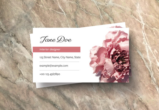 Business Card Layout with Pink Rose Image